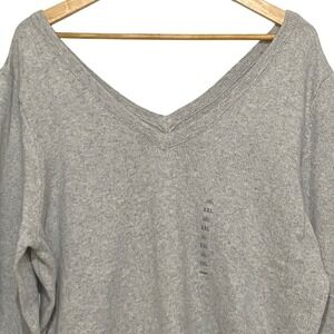 V-Neck Womens Pullover Sweater XXL Light Gray Long Sleeve Preppy Career Academia